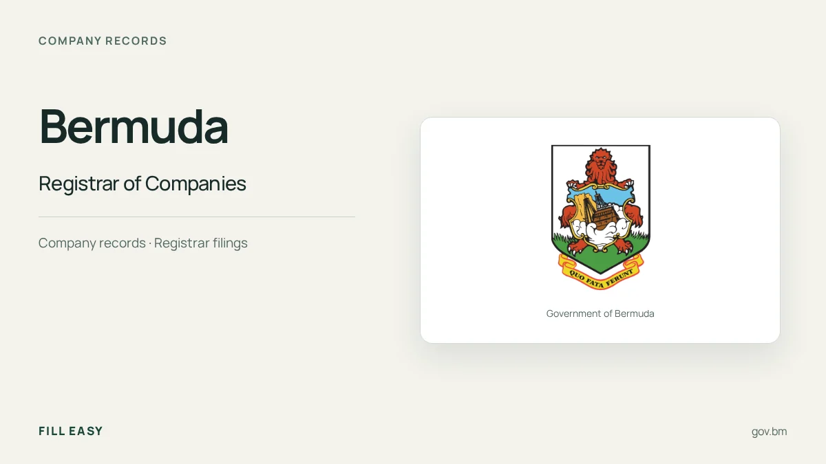 Bermuda company-records guide with the official Government of Bermuda logo and record names.