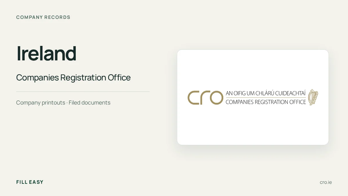 Ireland company-records guide with the official Companies Registration Office (CRO) logo and record names.