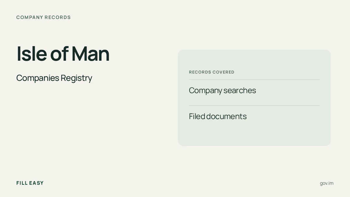 Isle of Man registry guide listing Company searches, Filed documents and the registry's official website.