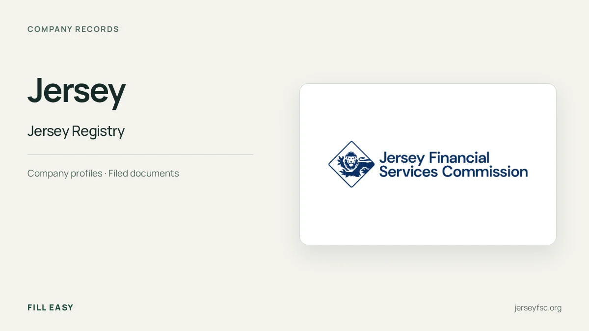 Jersey company-records guide with the official Jersey Registry (Companies Registry) logo and record names.